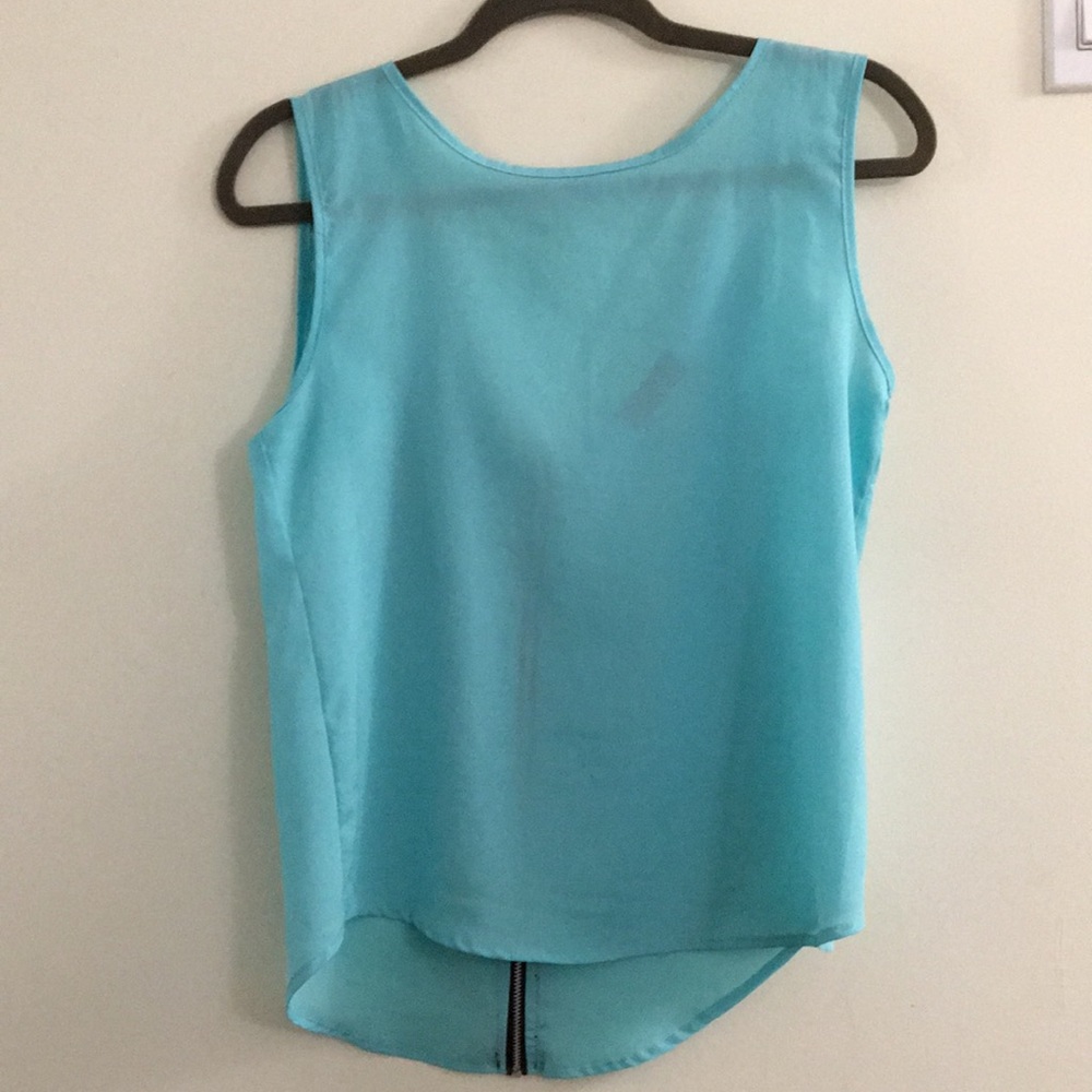Sheer aqua blouse with zipper detail